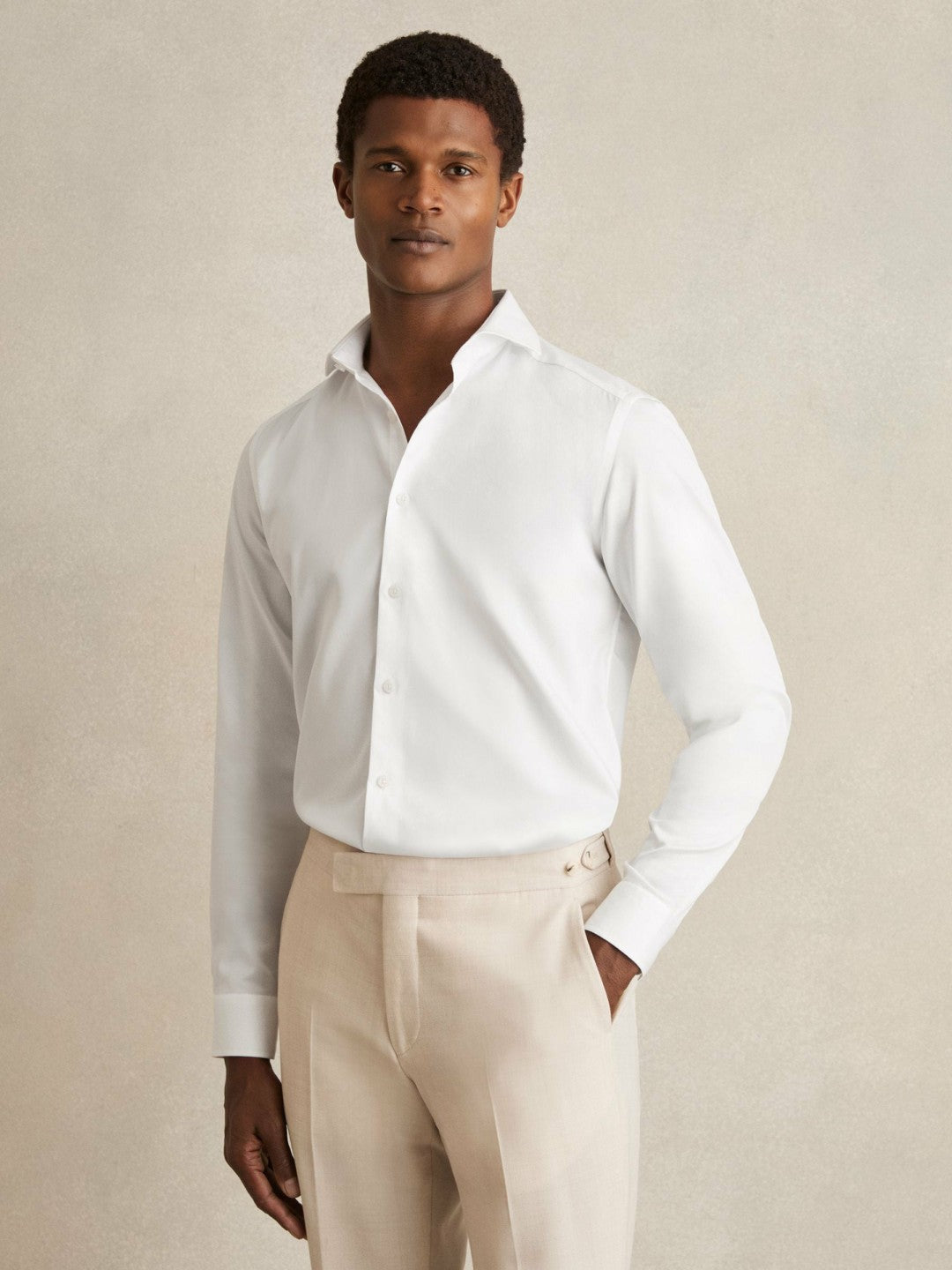 Slim Fit Cotton-Twill Two-Fold Shirt Slim-Fit White | Men