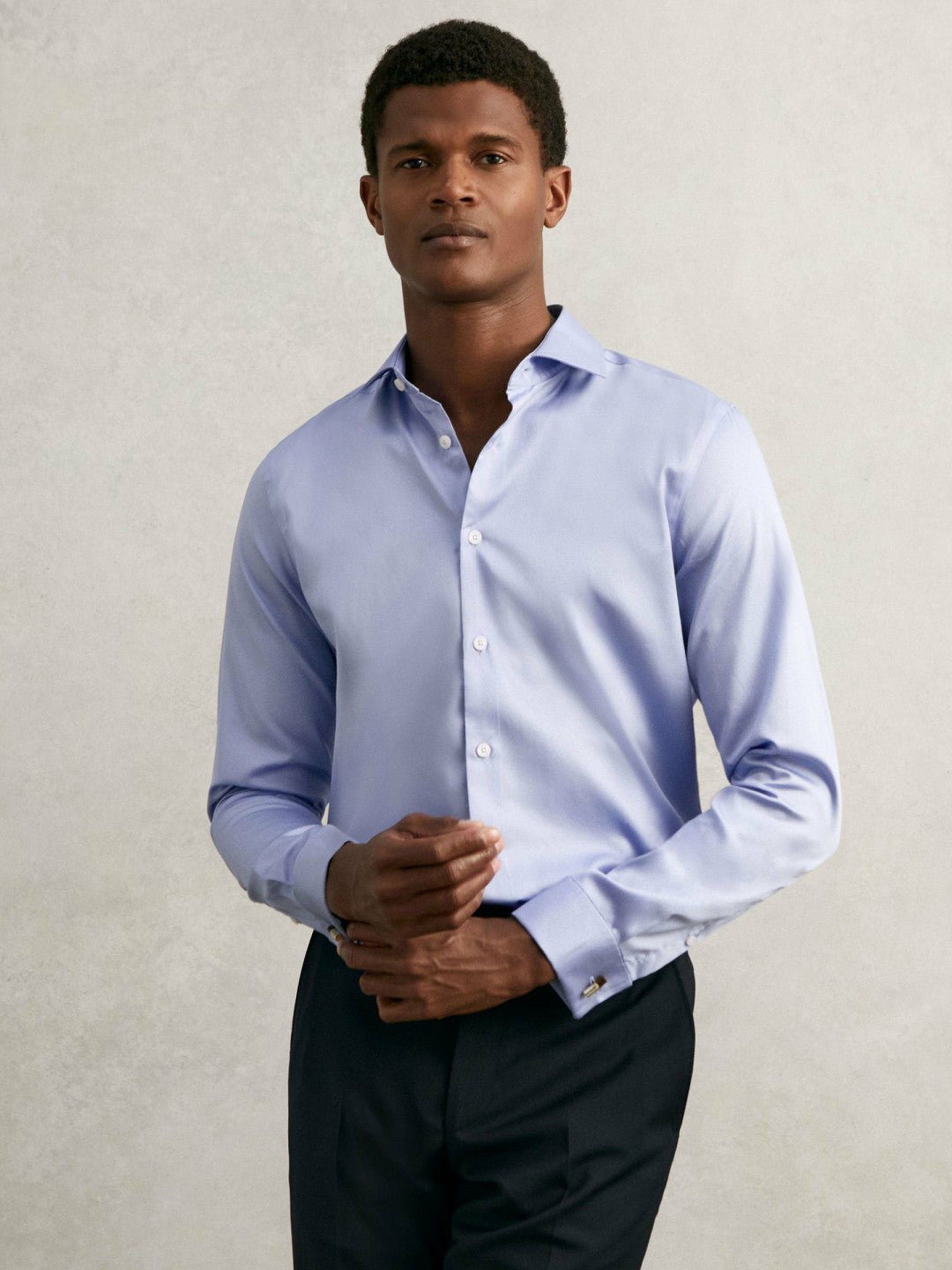 Regular Fit Slim-Fit Cotton-Sateen Shirt Mid Blue | Men