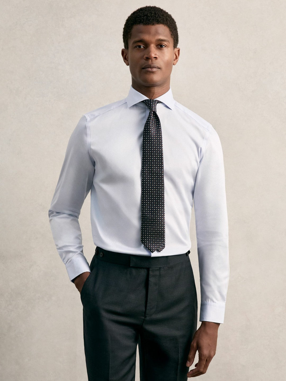 Regular Fit Cotton Sateen Shirt Mid Blue | Men