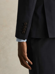 Wool-Blend Single-Breasted Suit Blazer Slim-Fit Navy | Men