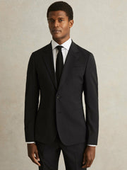 Wool-Blend Single-Breasted Suit Blazer Slim-Fit Black | Men