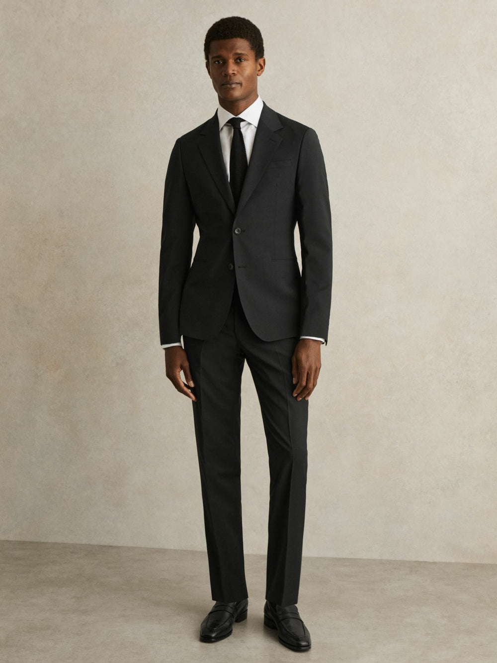 Wool-Blend Single-Breasted Suit Blazer Slim-Fit Black | Men