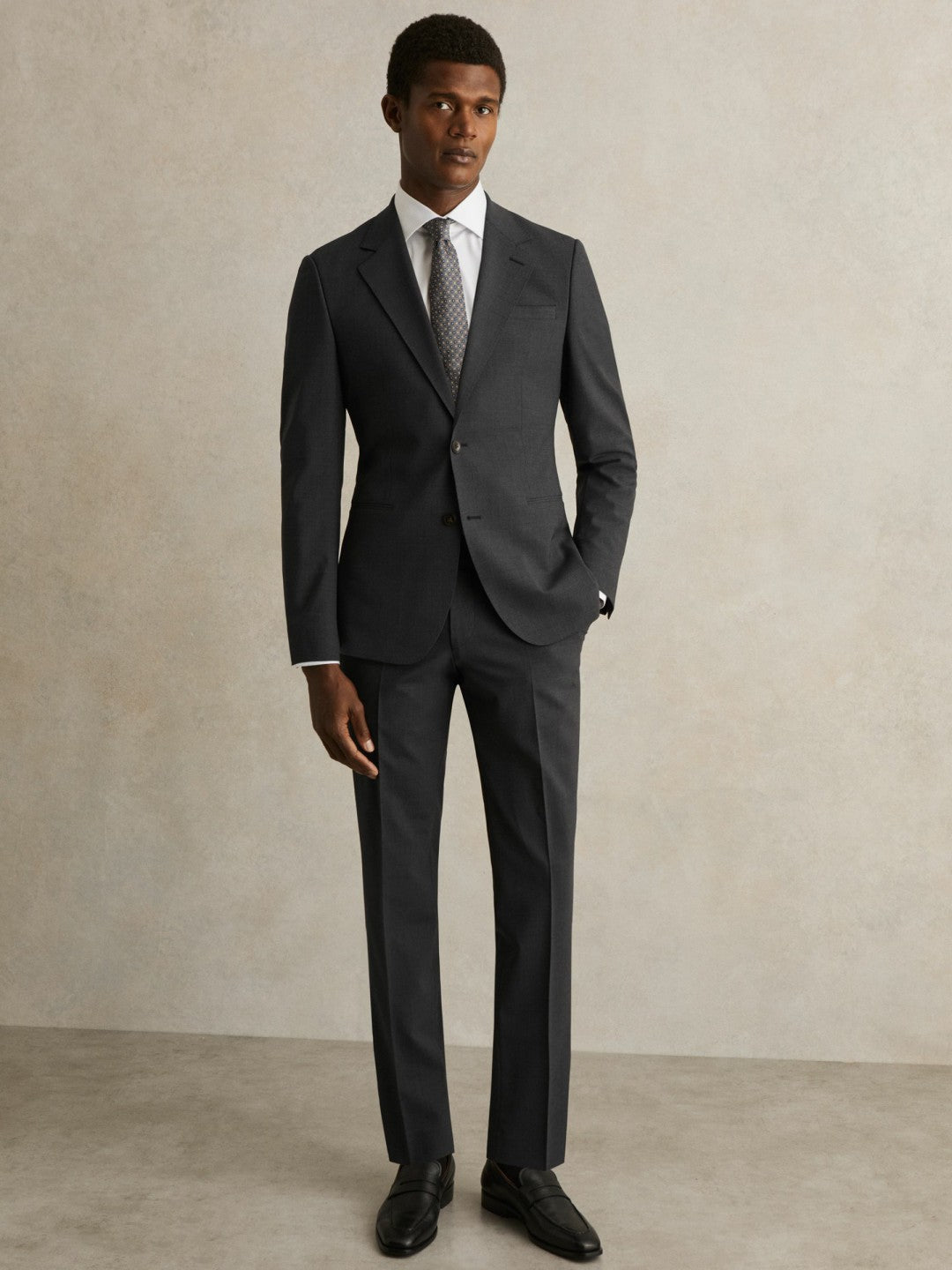 Wool-Blend Single-Breasted Suit Blazer Slim-Fit Grey | Men