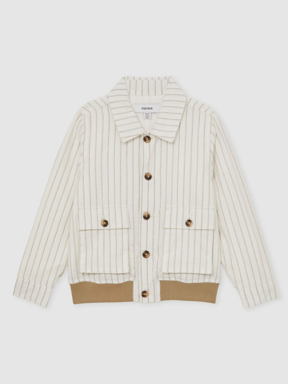 13-14 yrs Cotton Pinstripe Harrington Jacket Off White/Taupe Brown | Children & Baby