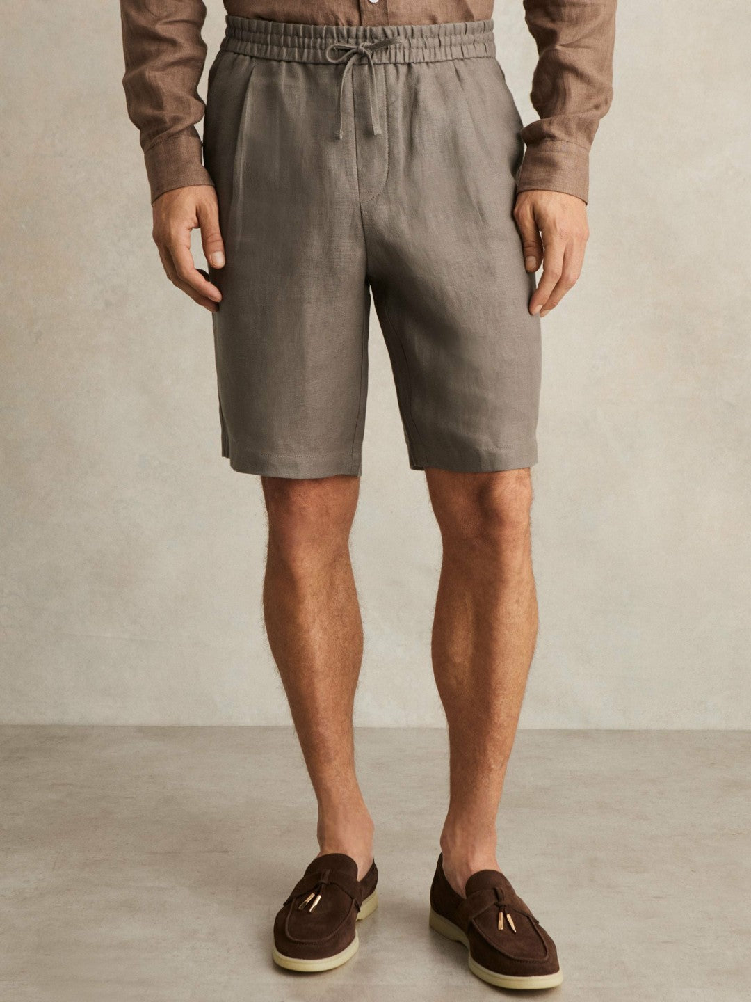 Linen Drawstring Shorts Mushroom Brown | Men