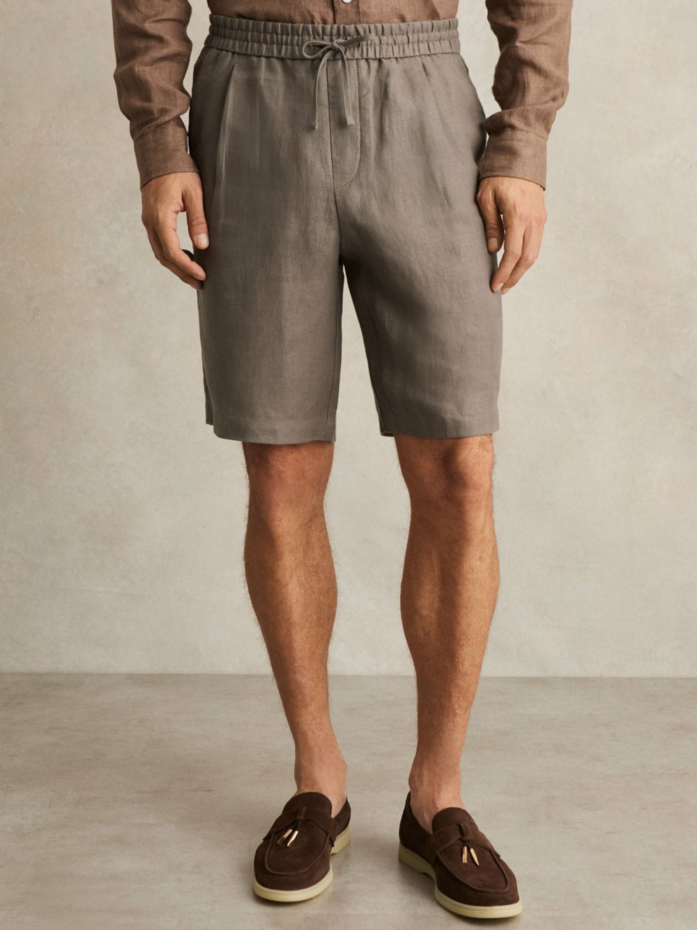 Linen Drawstring Shorts Mushroom Brown | Men