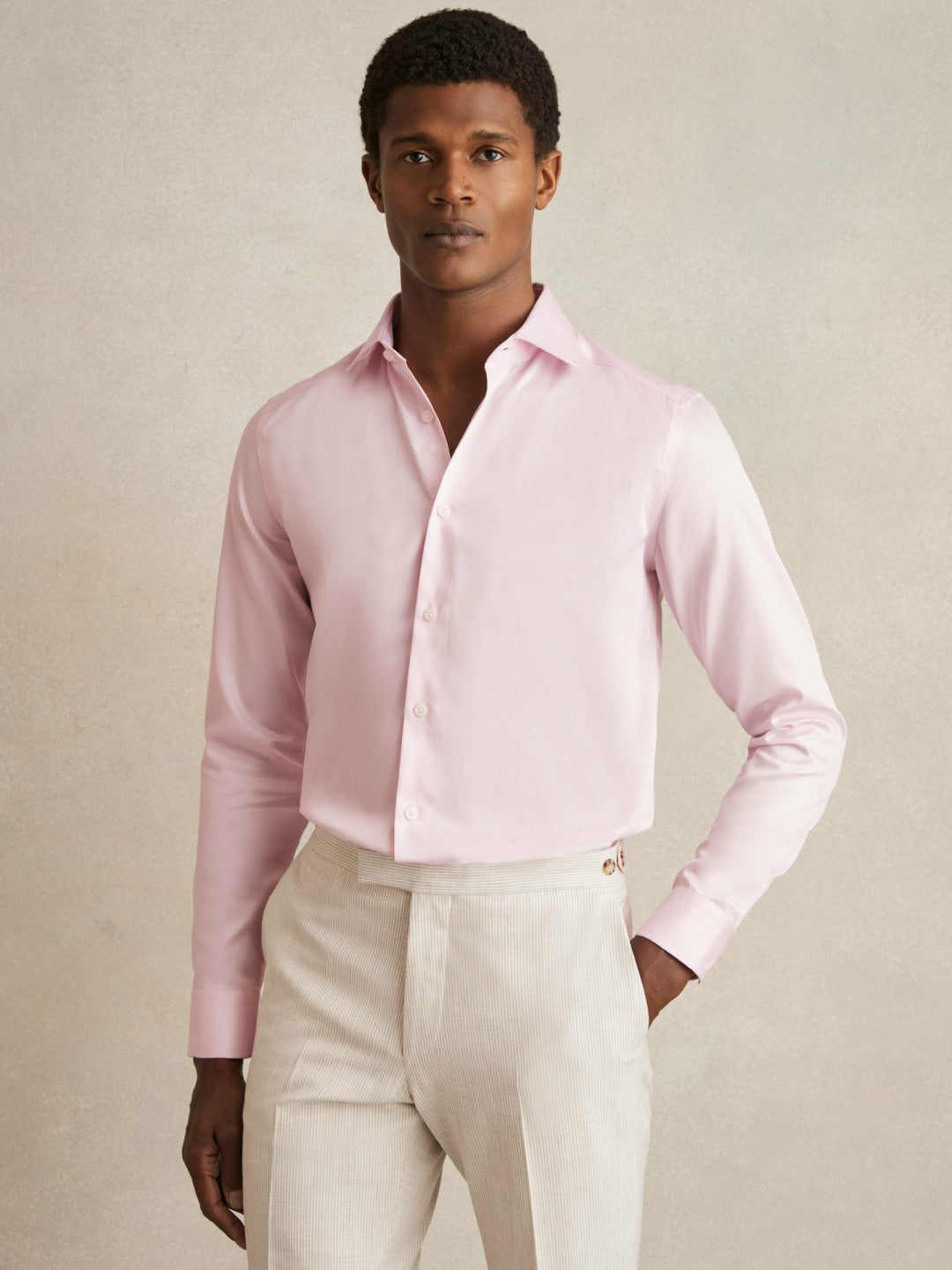 Slim Fit Cotton Sateen Shirt Pink | Men