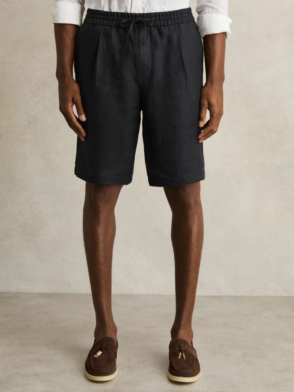 Linen Drawstring Shorts Navy | Men