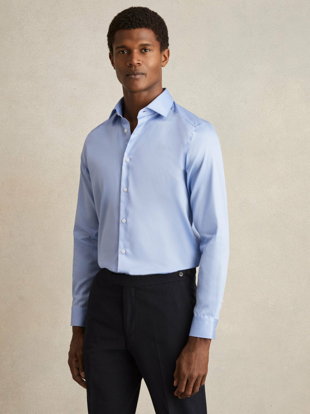 Slim Fit Cotton Sateen Shirt Mid Blue | Men