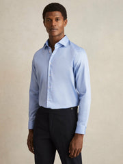 Slim Fit Cotton Sateen Shirt Mid Blue | Men