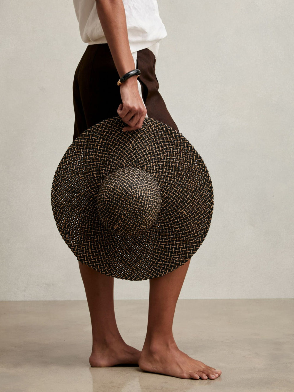Straw Basket-Weave Sun Hat Black/Natural | Women