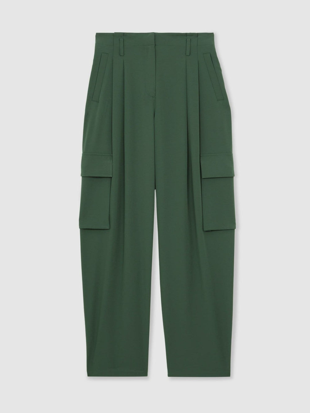 Petite Wide-Leg Pleated Cargo Trousers Green | Women