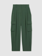 Petite Wide-Leg Pleated Cargo Trousers Green | Women