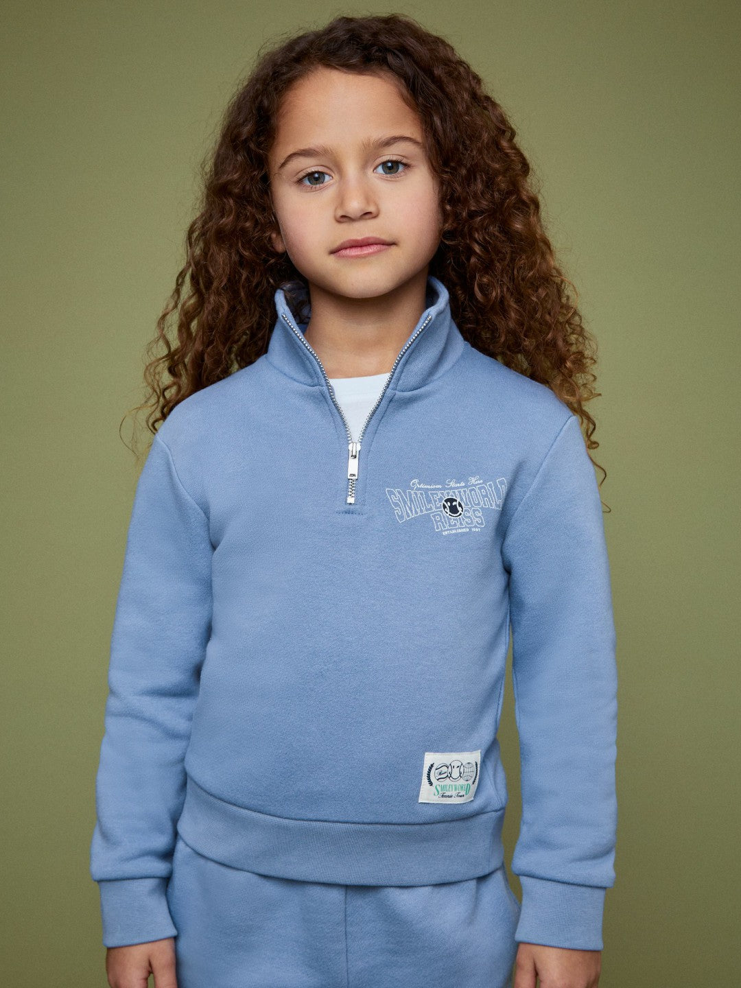 13-14 yrs SmileyWorld Half-Zip Sweatshirt Unisex Fit Blue | Children & Baby