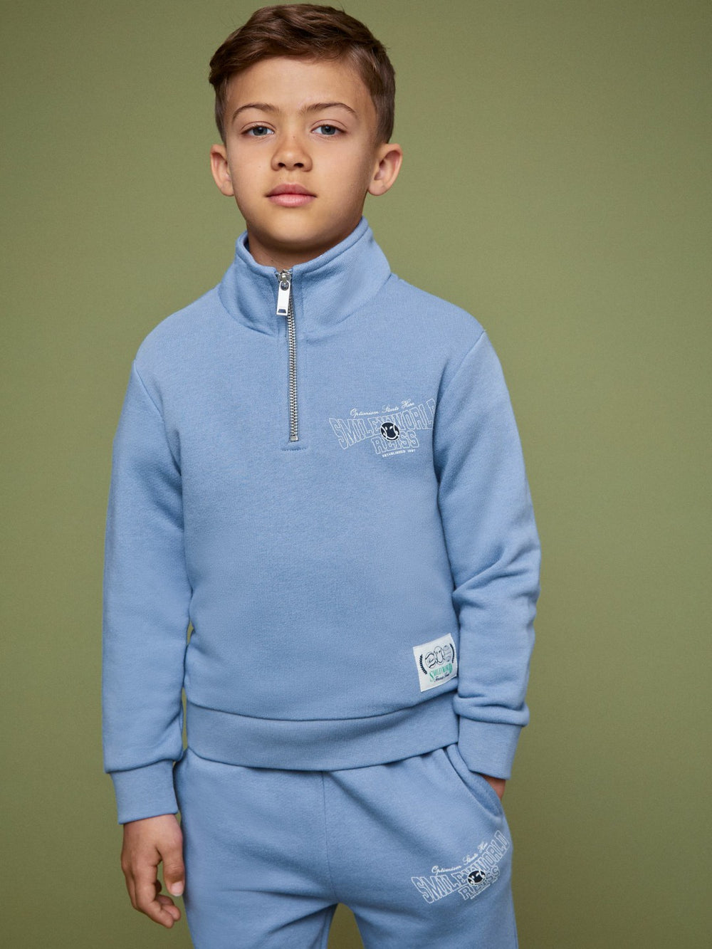 13-14 yrs SmileyWorld Half-Zip Sweatshirt Unisex Fit Blue | Children & Baby