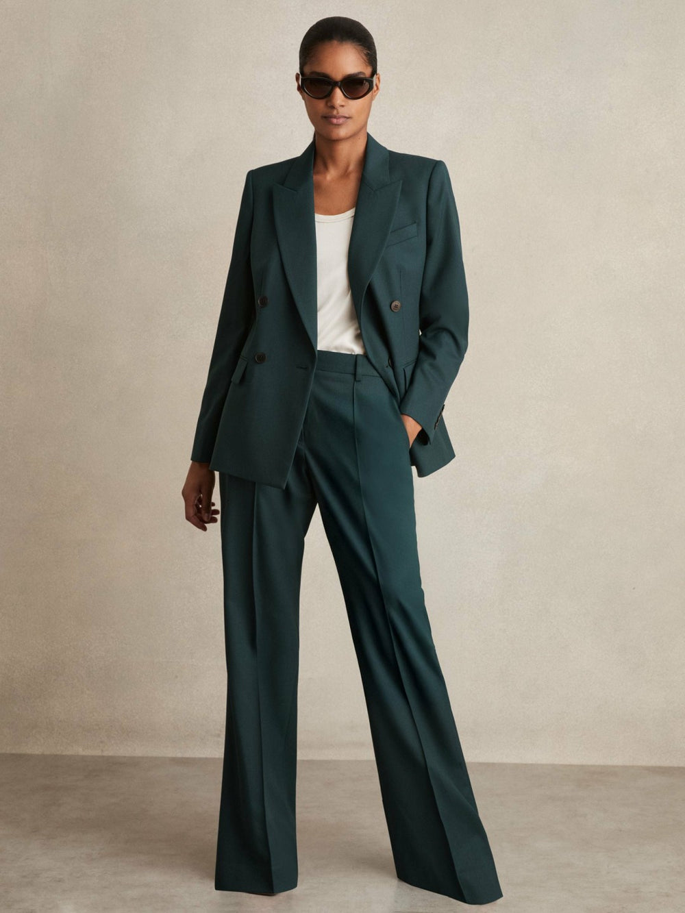 Wool-Blend Wide-Leg Suit Trousers Green | Women