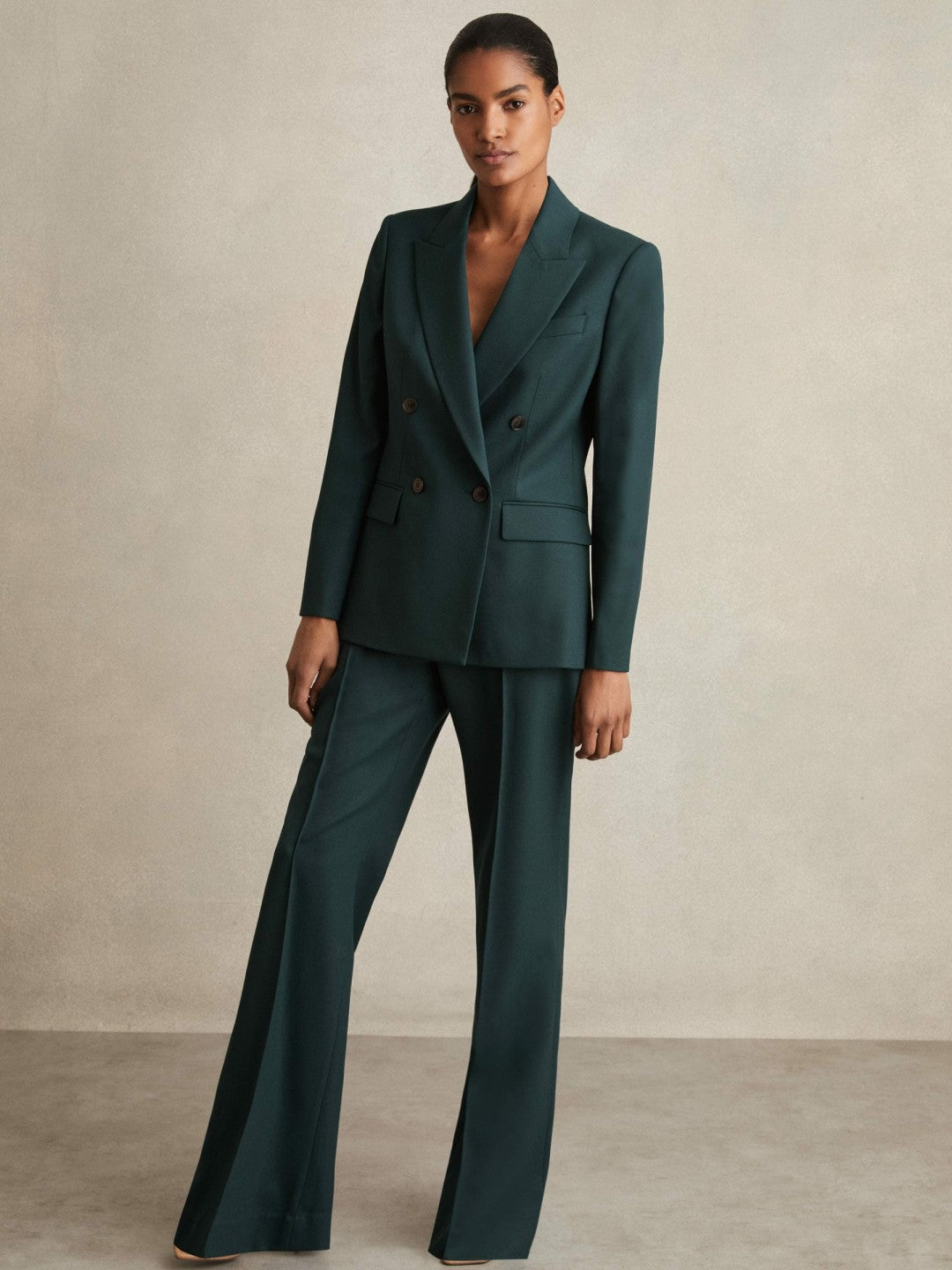Wool-Blend Wide-Leg Suit Trousers Green | Women