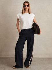 Petite Side-Stripe Wide-Leg Trousers Navy | Women