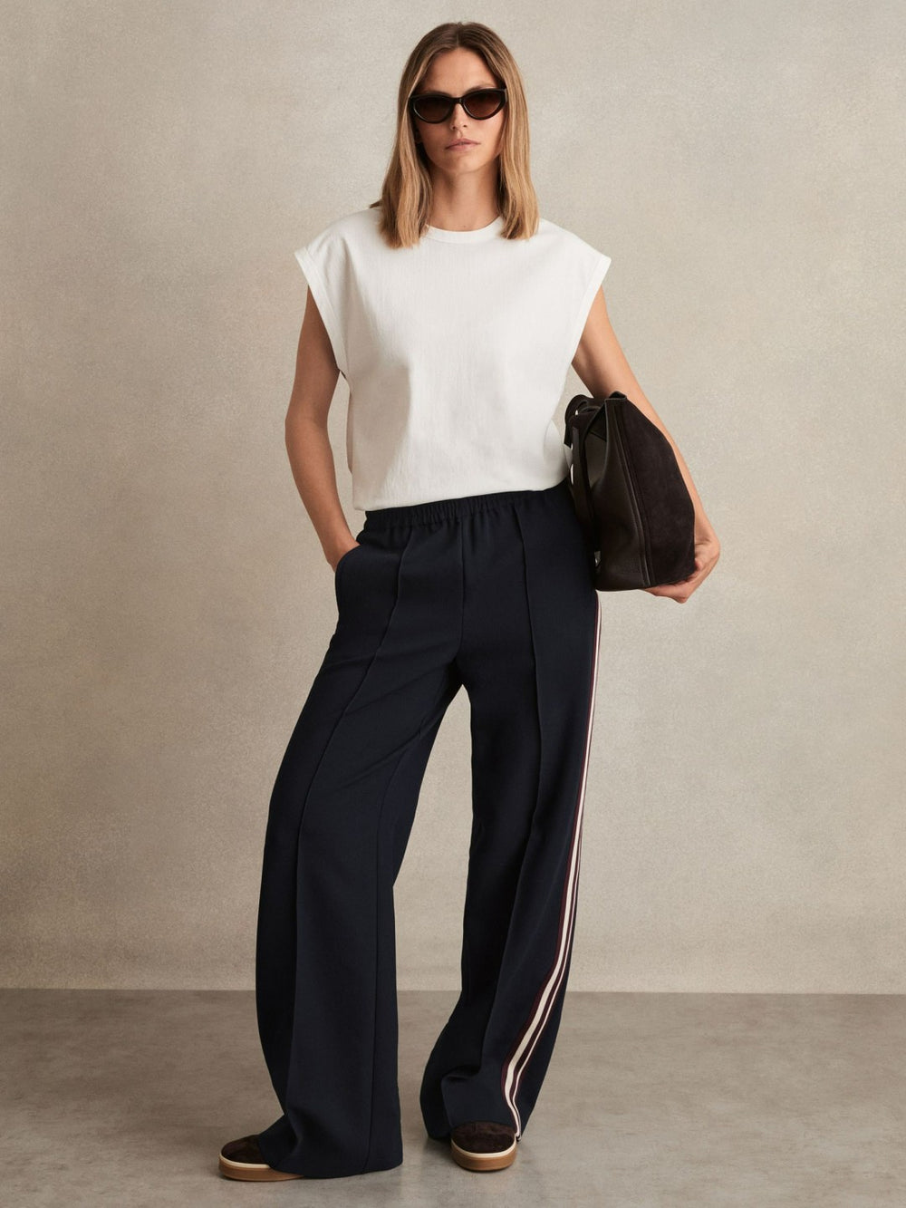 Side-Stripe Wide-Leg Trousers Navy | Women
