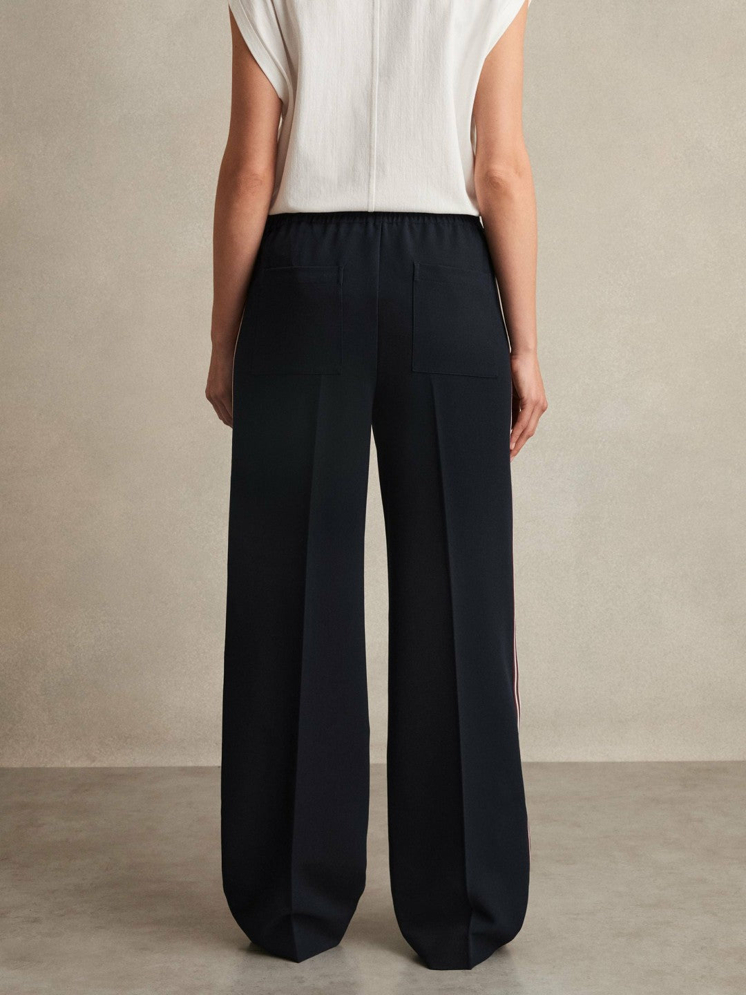 Side-Stripe Wide-Leg Trousers Navy | Women