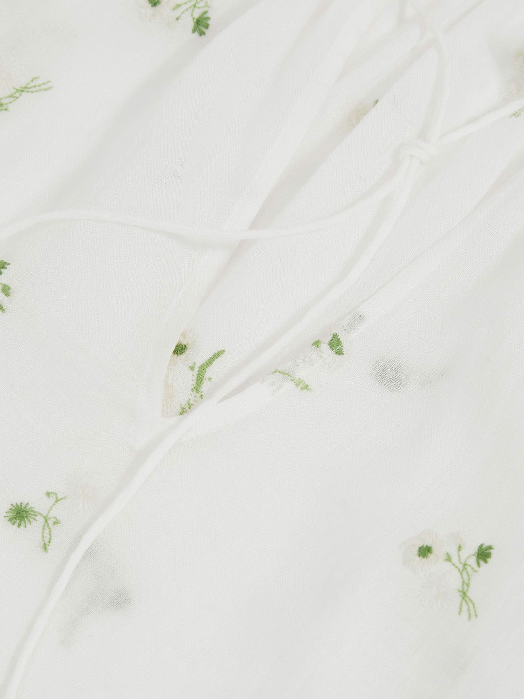 Floral-Embroidered Tie-Neck Blouse Ramie-Lyocell Ivory | Women