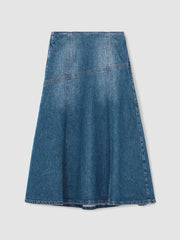 Denim Panelled Midi Skirt Indigo | Women