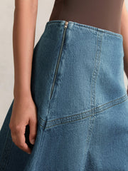 Denim Panelled Midi Skirt Indigo | Women