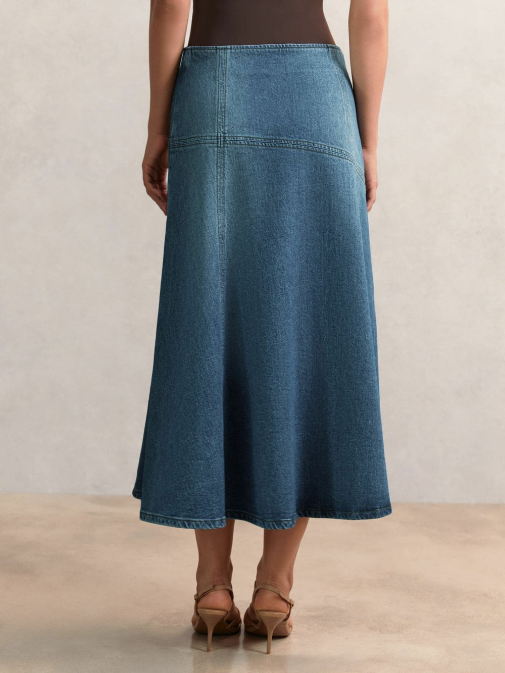 Denim Panelled Midi Skirt Indigo | Women