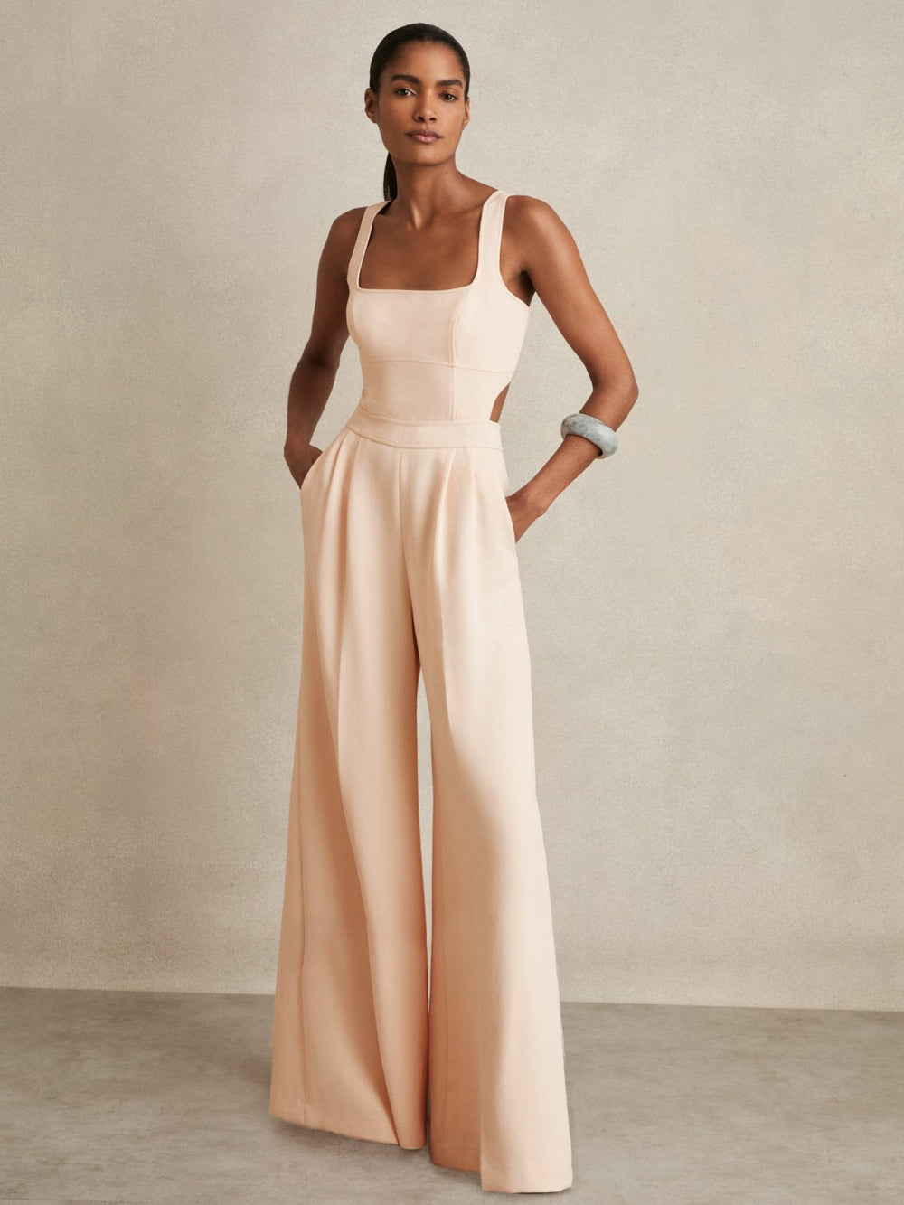Wide-Leg Cut-Out Jumpsuit Pale Pink | Women