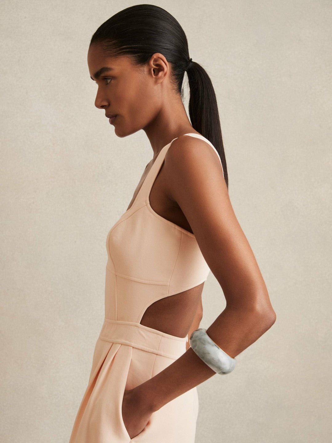 Wide-Leg Cut-Out Jumpsuit Pale Pink | Women