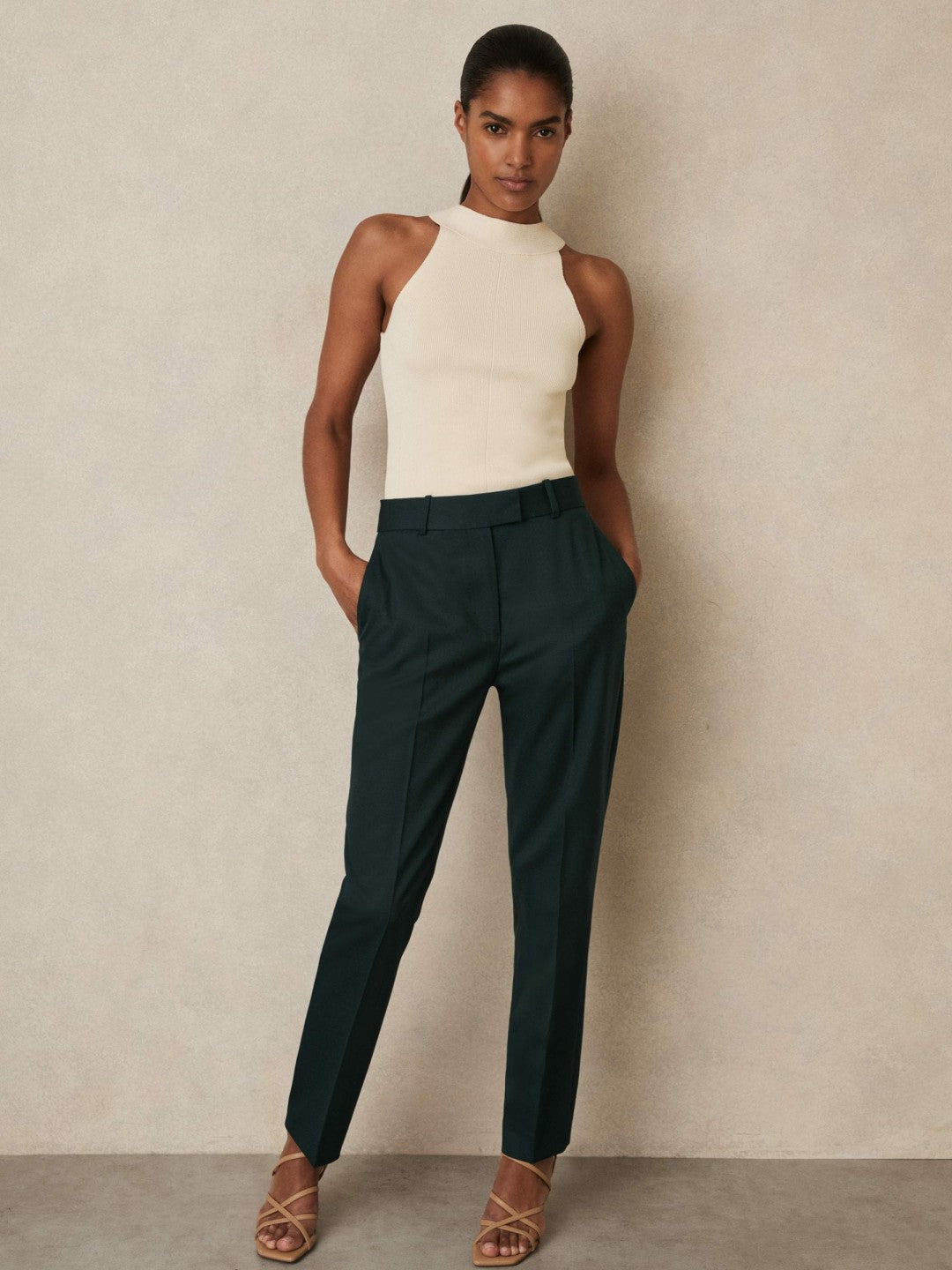 Petite Wool-Blend Slim-Fit Suit Trousers Green | Women