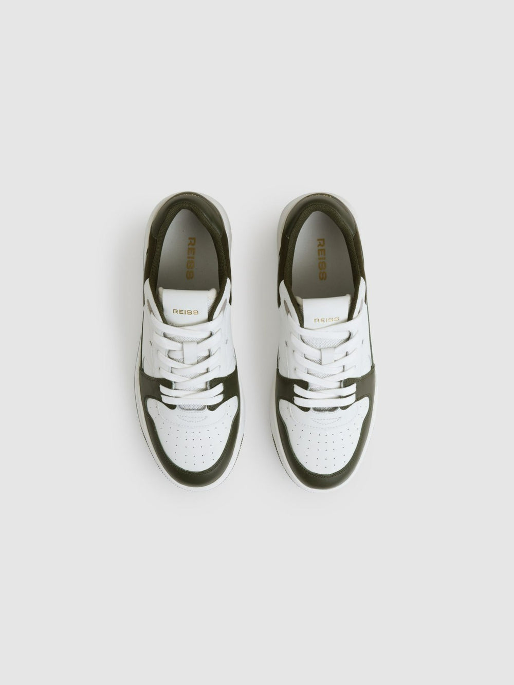 Leather Panelled Trainers Khaki/White | Women