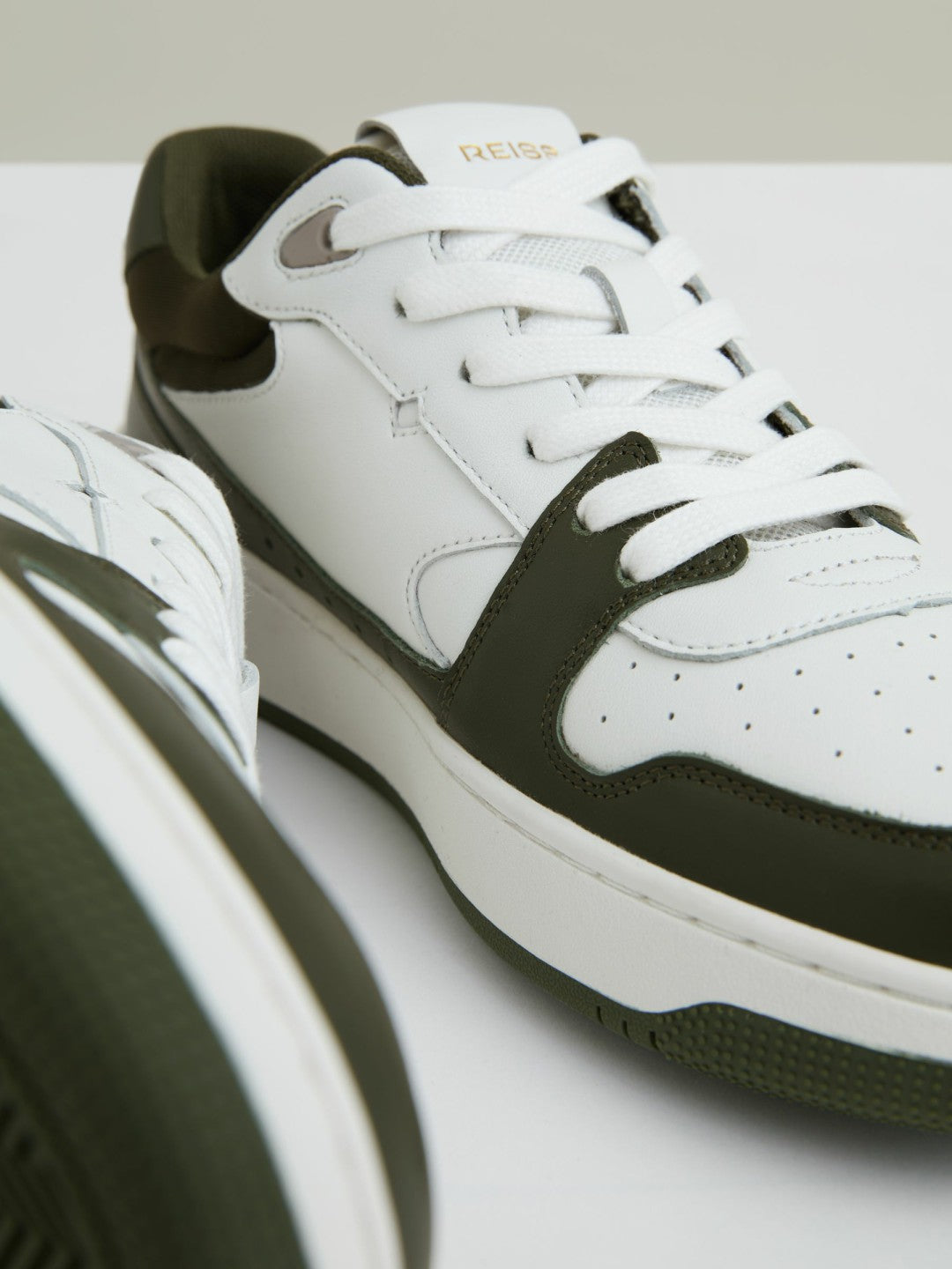 Leather Panelled Trainers Khaki/White | Women