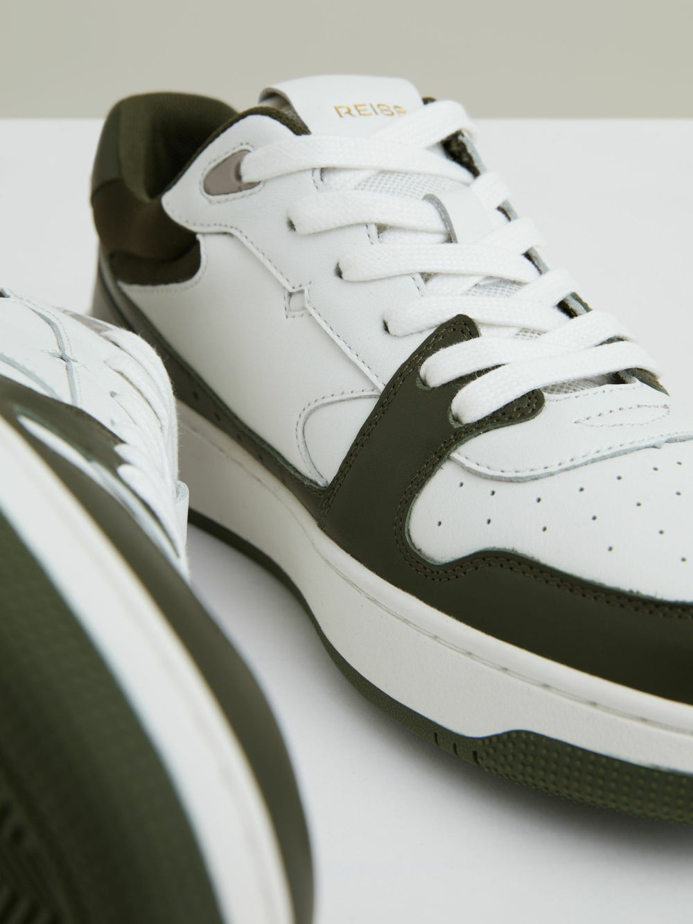 Leather Panelled Trainers Khaki/White | Women