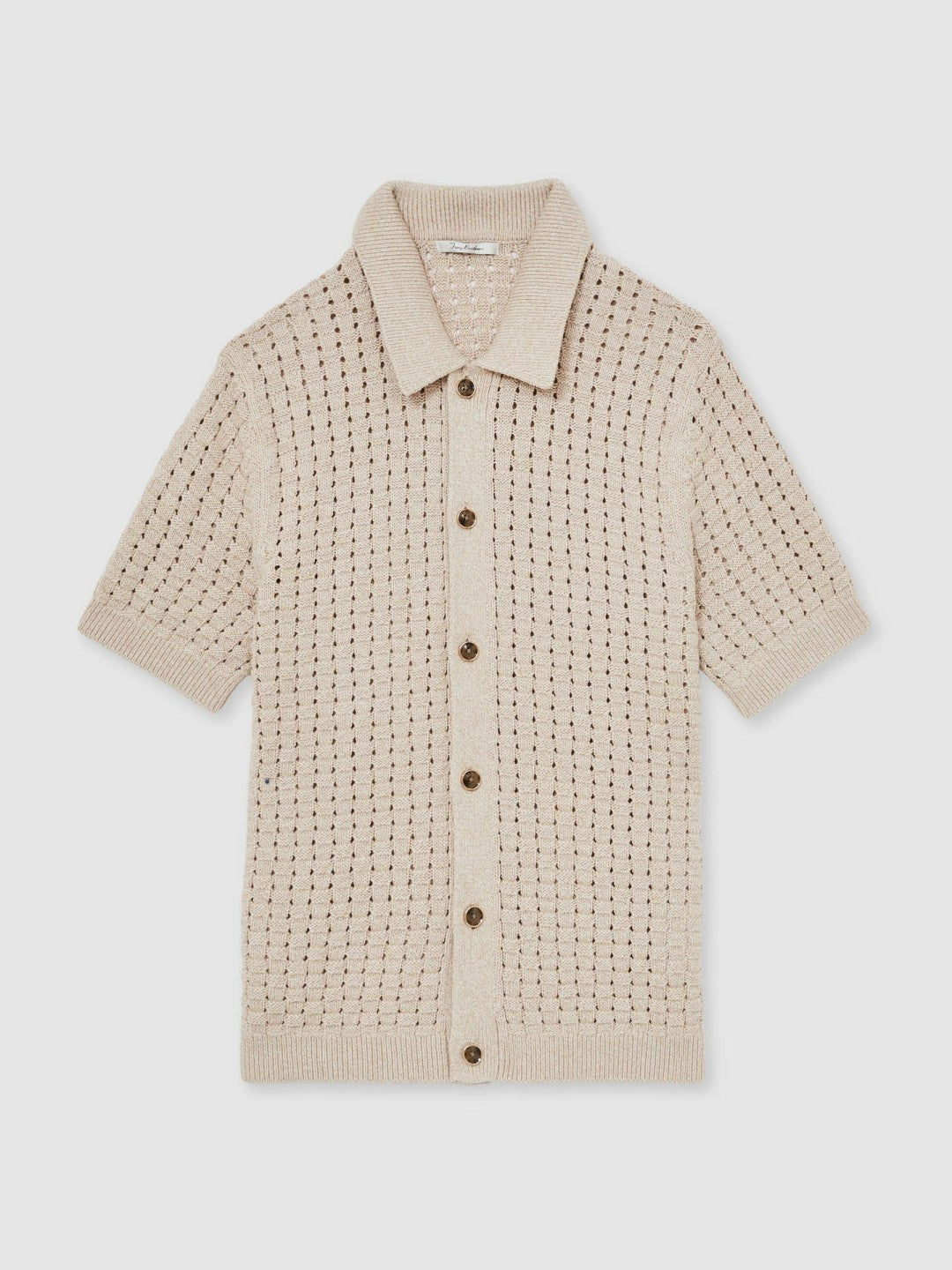 Basketweave Knit Button Through Cotton Blend Shirt Stone | Men