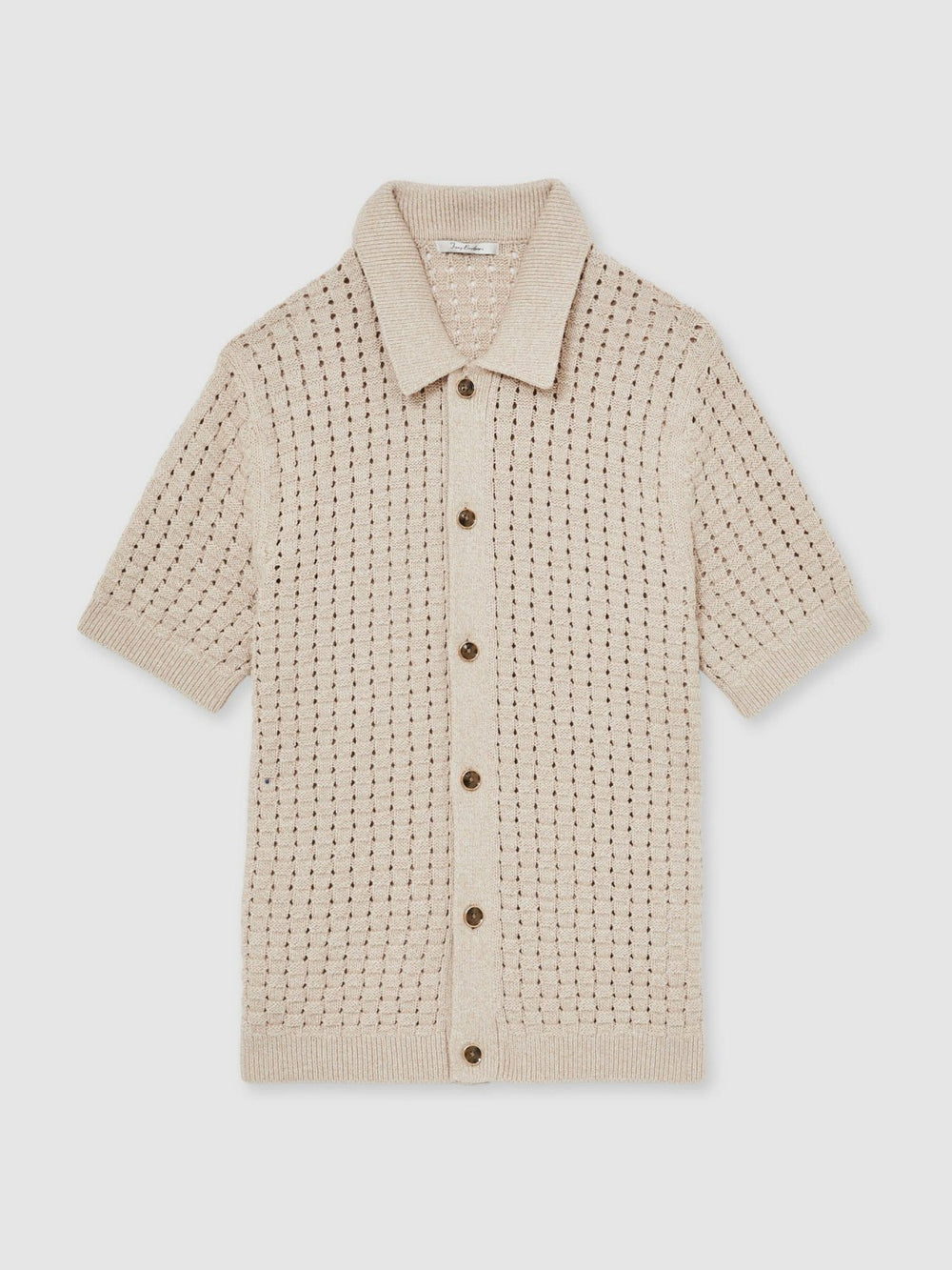 Basketweave Knit Button Through Cotton Blend Shirt Stone | Men