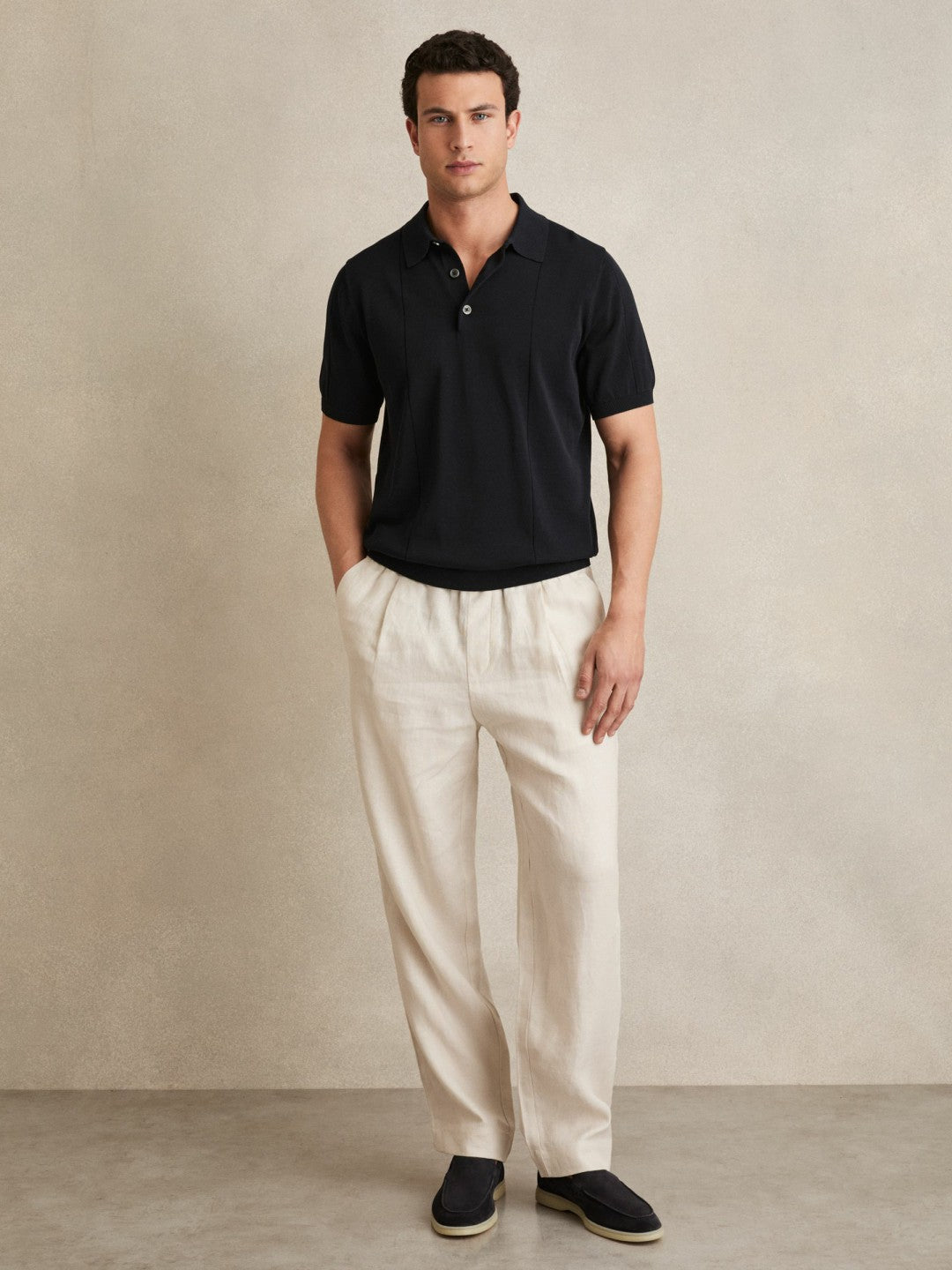 Cotton-Silk Polo Shirt Navy | Men