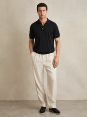 Cotton-Silk Polo Shirt Navy | Men
