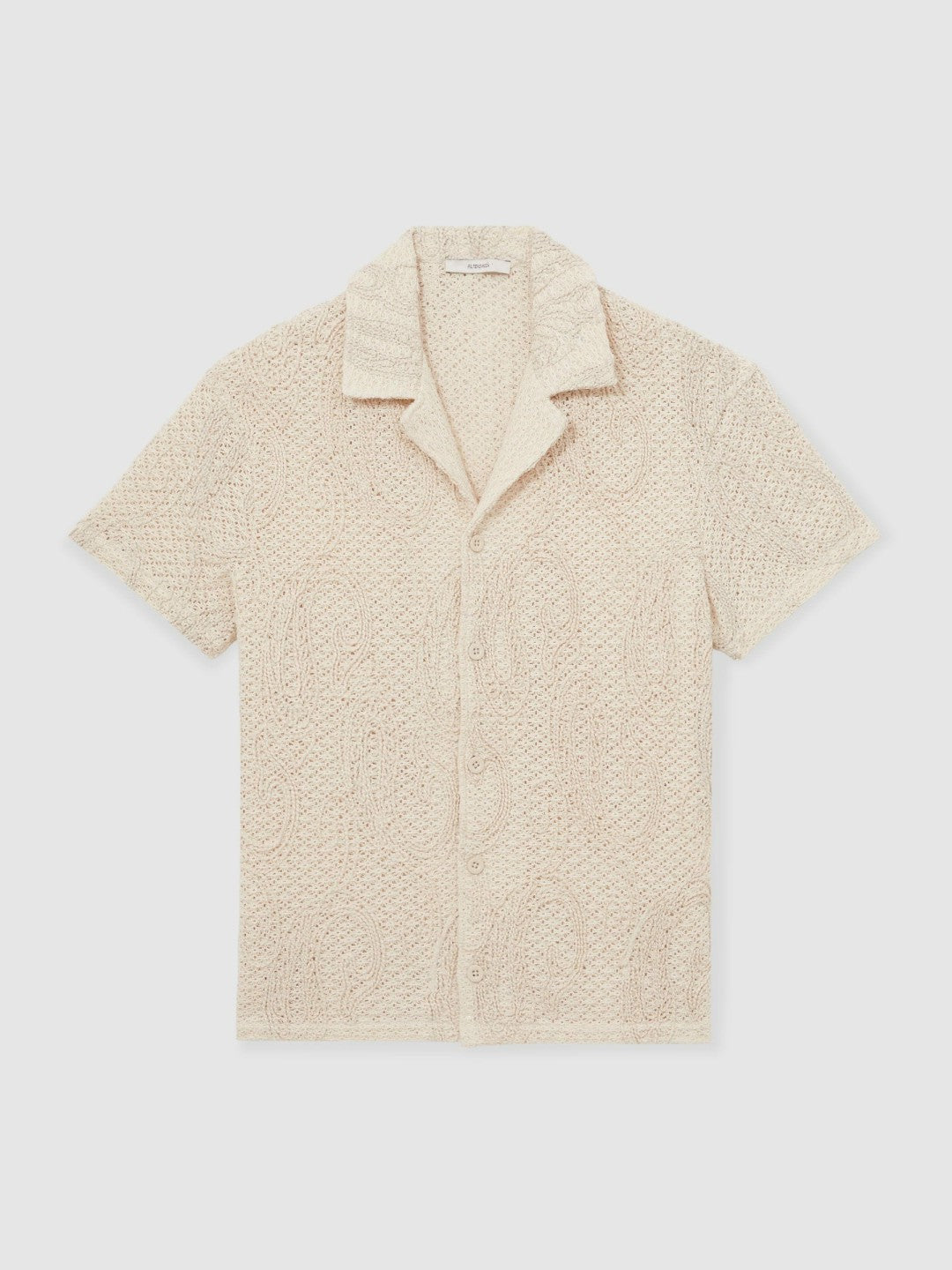 Cotton-Blend Embroidered Crochet Shirt Oatmeal | Men