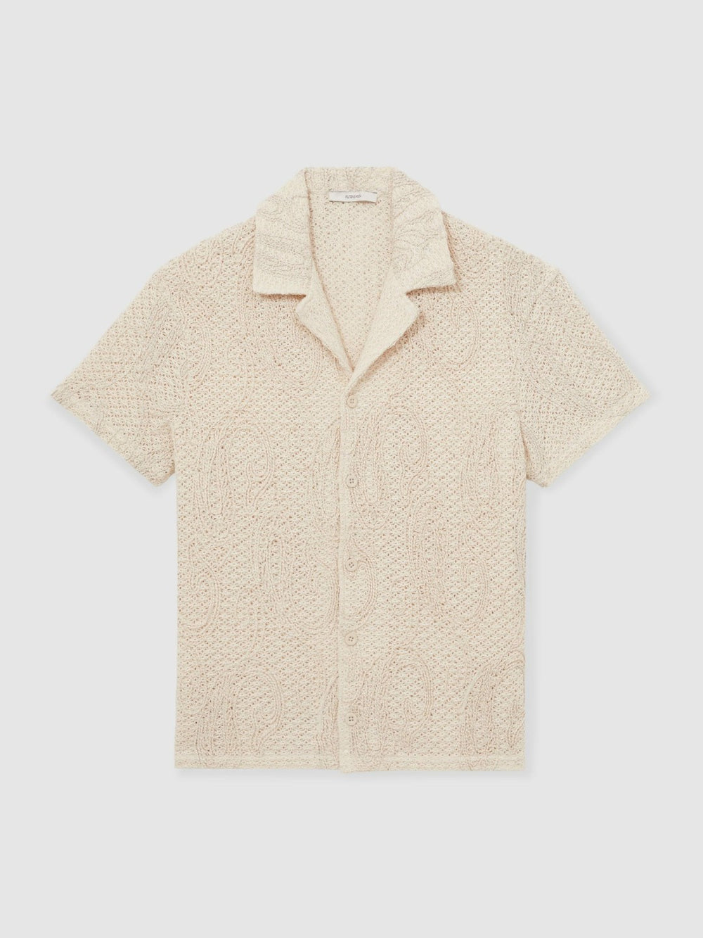 Cotton-Blend Embroidered Crochet Shirt Oatmeal | Men