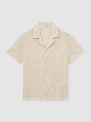 Cotton-Blend Embroidered Crochet Shirt Oatmeal | Men