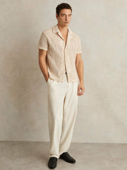 Cotton-Blend Embroidered Crochet Shirt Oatmeal | Men