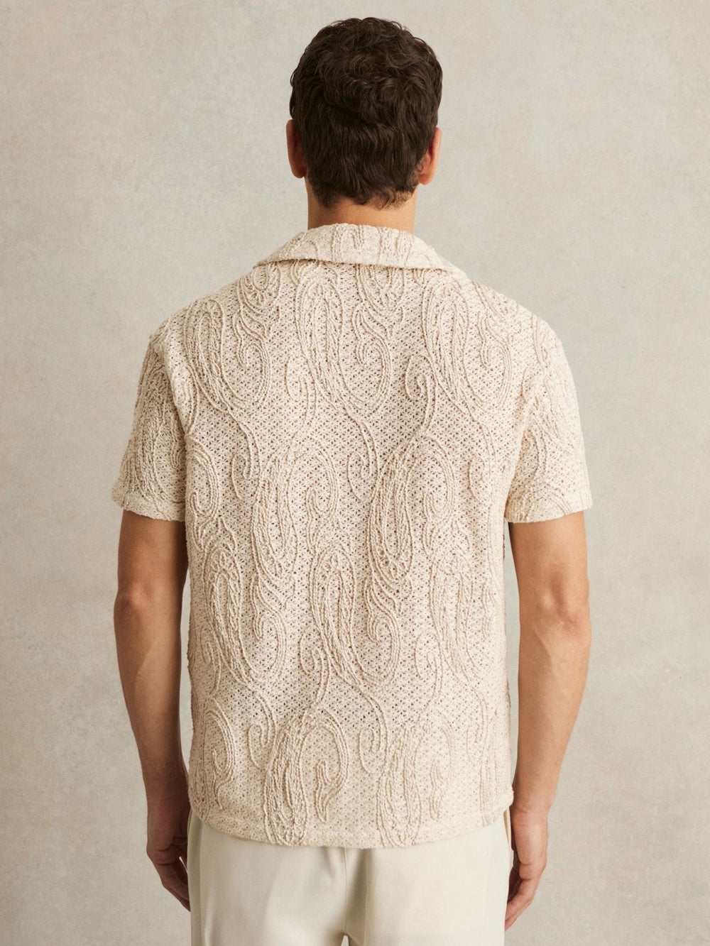 Cotton-Blend Embroidered Crochet Shirt Oatmeal | Men