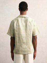 Wave Print Cuban Collar Shirt Sage Green | Men