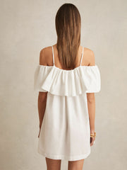 Cotton Off Shoulder Mini Dress Ivory Cream | Women