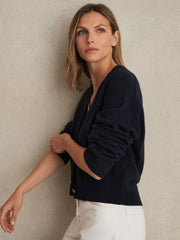 Wool-Cashmere Button Cardigan Navy | Women