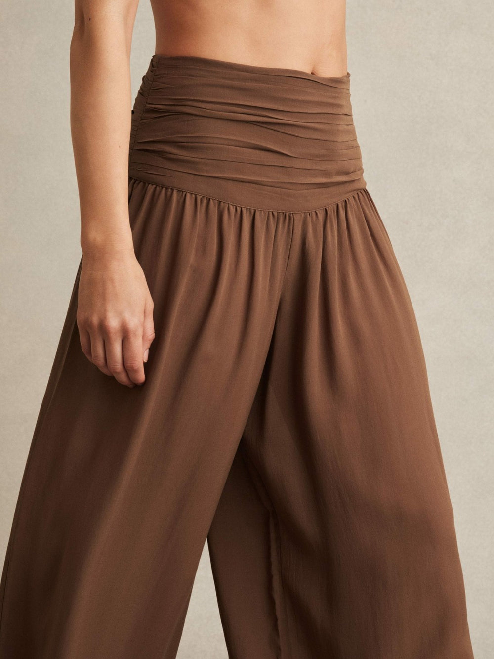 Lyocell Blend Wide Leg Trousers Brown | Women