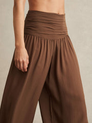 Lyocell Blend Wide Leg Trousers Brown | Women