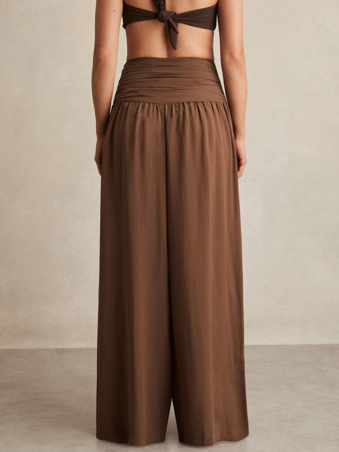 Lyocell Blend Wide Leg Trousers Brown | Women