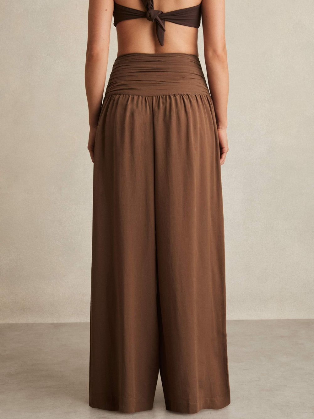 Lyocell Blend Wide Leg Trousers Brown | Women